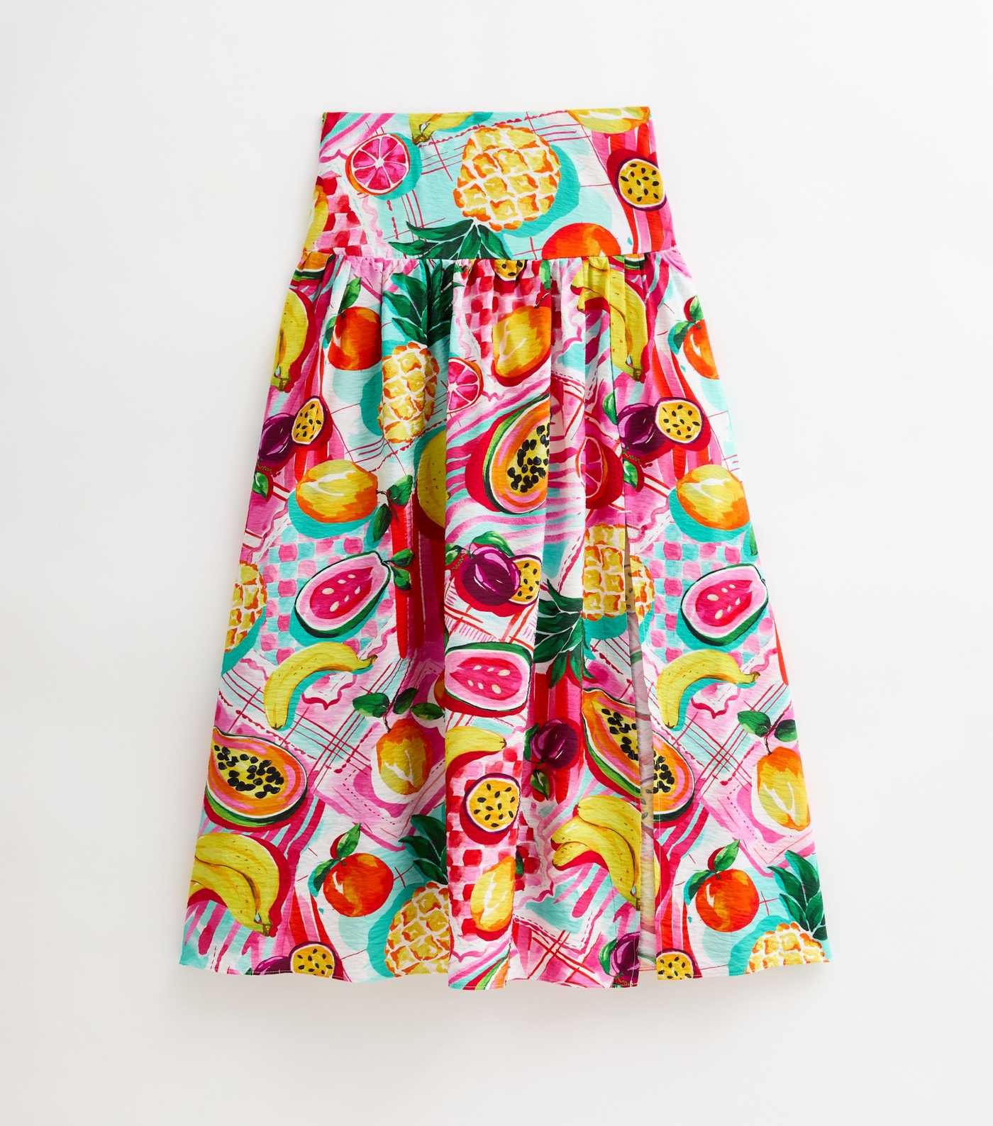 Red Tropical Fruit Print Side Split Midi Skirt | New Look | New Look (UK)