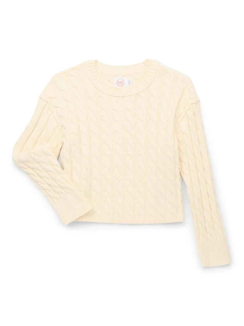 Wonder Nation Girls' Cropped Cotton Cable Knit Sweater, Sizes 4-18 - Walmart.com | Walmart (US)