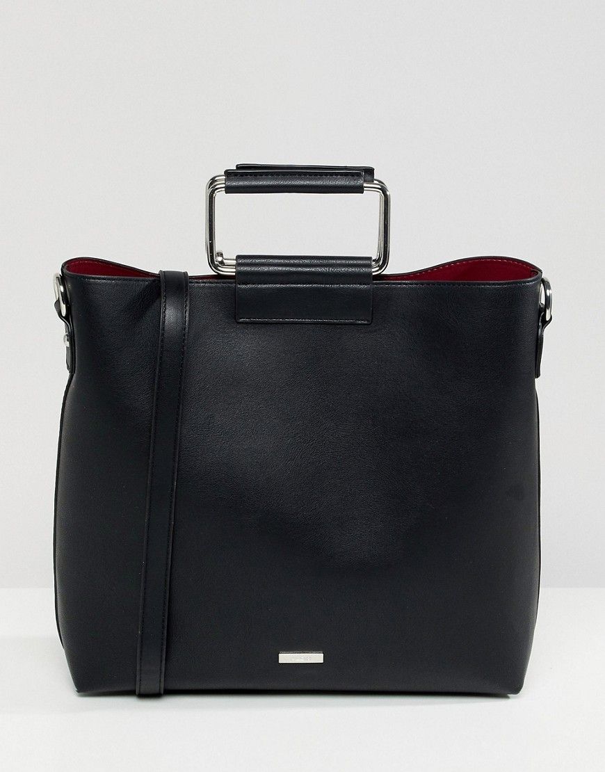 ALDO Olieni black minimal tote shopper bag with metal handle detail - Black | ASOS US