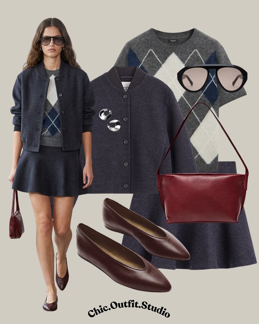 Argyle Sweater + Knit Skirt Set + Burgundy Flats

✨An argyle knit layered with a coordinating charcoal cardigan and matching mini skirt creates a polished preppy fall outfit with a sophisticated vintage-inspired feel. Burgundy pointed flats and a matching shoulder bag add a rich seasonal accent, while the structured proportions keep the look feminine and refined. 

✨Perfect for office days, business casual settings, brunch, afternoon tea, museum visits, shopping days, or lunch dates. A versatile knitwear combination that makes getting dressed for fall feel effortless.

✨Tags: argyle sweater outfit women, knit skirt set outfit, fall skirt outfit women, preppy fall outfit, matching knit set women, gray skirt outfit, burgundy flats outfit, fall office outfit women, business casual skirt outfit, classic preppy style, autumn capsule wardrobe, European fall style, feminine fall outfit, sweater and skirt outfit, polished casual outfit, chic fall fashion

#LTKautumn #LTKshoes #LTKbag