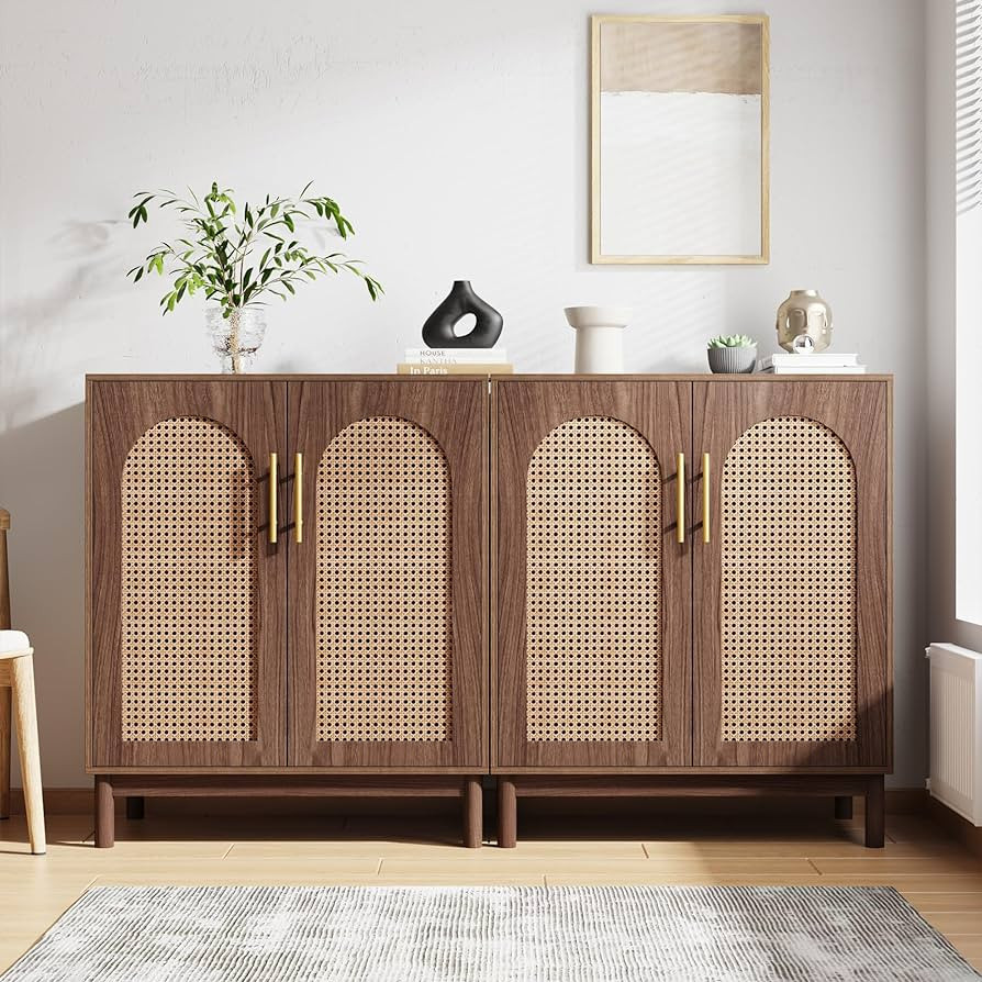 Tribesigns Set of 2 Rattan Sideboard Buffet Cabinet with Storage, 59 Inch Accent Cabinet with Doo... | Amazon (US)