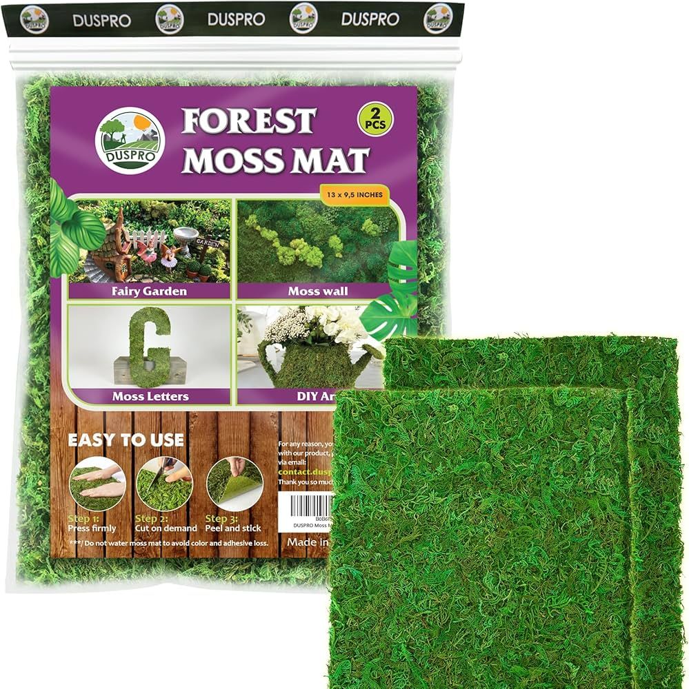 DUSPRO Moss Mat 2Pcs 13x9.5 Inches Self Stick Moss, Moss for Crafts, Decorative Moss for Moss Wal... | Amazon (US)