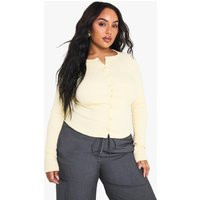 Womens Plus Rib Button Through Long Sleeve Top - Yellow - 20 | boohoo (US & Canada)