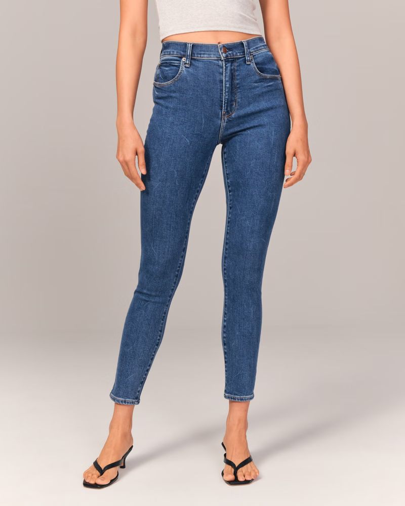 Women's Mixed Fabric High Rise Super Skinny Ankle Jean | Women's Bottoms | Abercrombie.com | Abercrombie & Fitch (US)