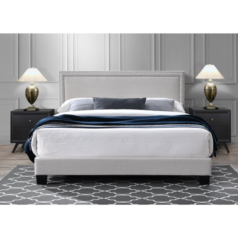 DG Casa Ocean Upholstered Platform Bed Frame with Nailhead Trim Headboard and Full Wooden Slats, ... | Walmart (US)