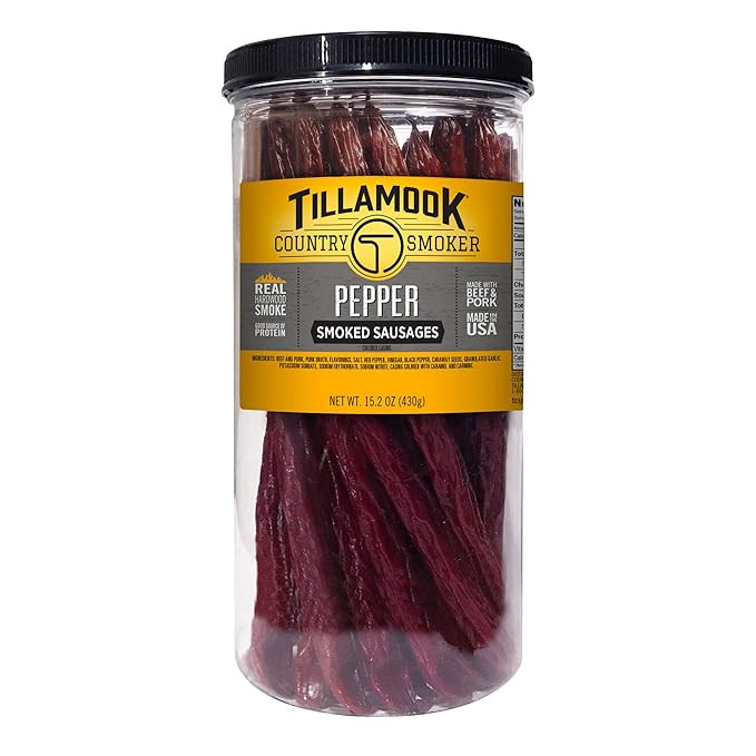 Tillamook Country Smoker Real Hardwood Smoked Sausages, Pepper, 15.2 Ounce Tall Jar, 20 Count | Amazon (US)