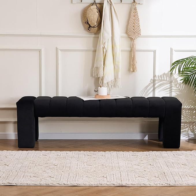 Velvet End of Bed Bench Upholstered Modern 59" Bedroom Bench for King Bed Bench Tufted Window Ben... | Amazon (US)