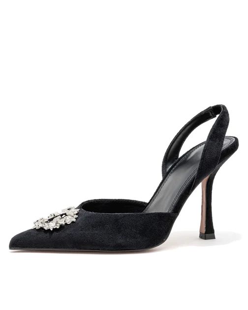 Madison Velvet Embellished Slingback Heel - Black - FINAL SALE | VICI Collection
