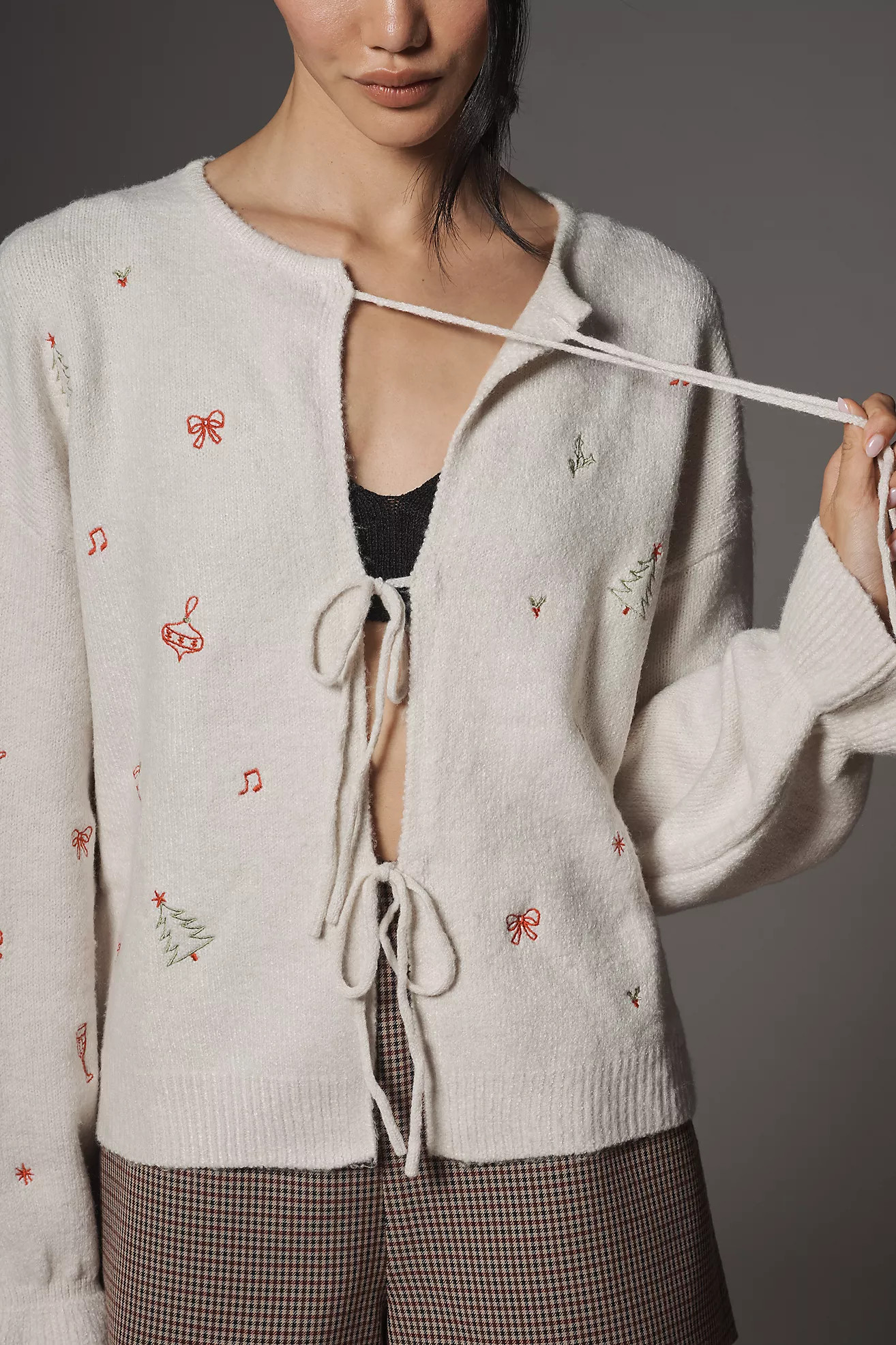 Flat White Tie-Front Holiday Icon Cardigan Sweater | Anthropologie (US)