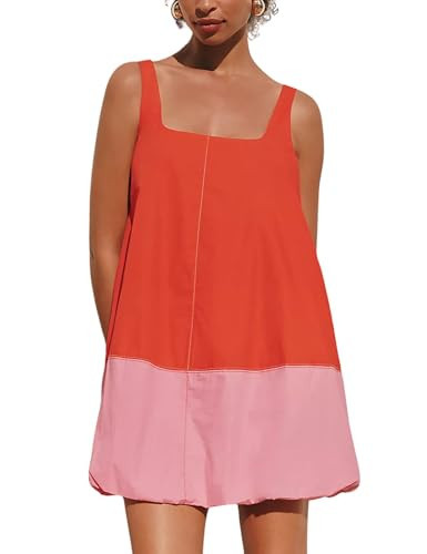 Fiona Jolin Womens Color Block Mini Dress Loose Boho Sleeveless Bubble Sundress Beach Coverups Va... | Amazon (US)