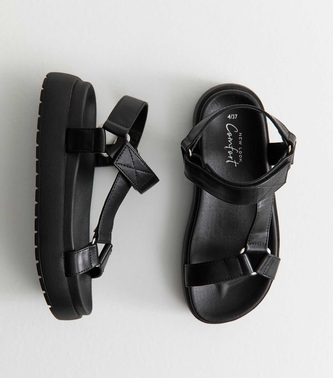 Black Faux Leather Harness Strap Platform Sandals | New Look | New Look (UK)
