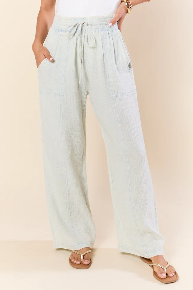 Match My Energy Light Blue Acid Wash Gauze Pants | Pink Lily