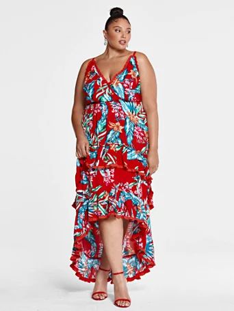 Courtney Hi-Lo Ruffle Floral Print Dress - Fashion To Figure | Fashion to Figure