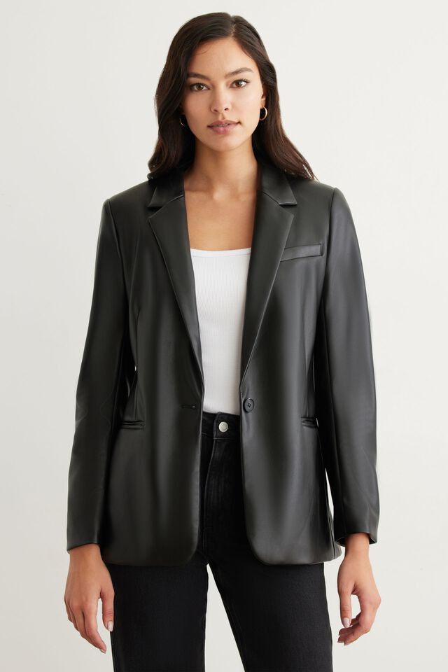 Lorelei Faux Leather Slim Blazer | Dynamite Clothing