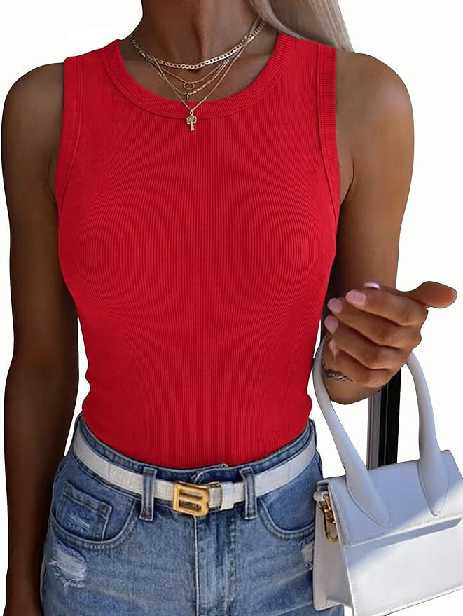 Zeagoo Womens Sleeveless Crewneck Ribbed Tank Tops Casual Basic Summer Top Slim Fitted Racerback ... | Amazon (US)