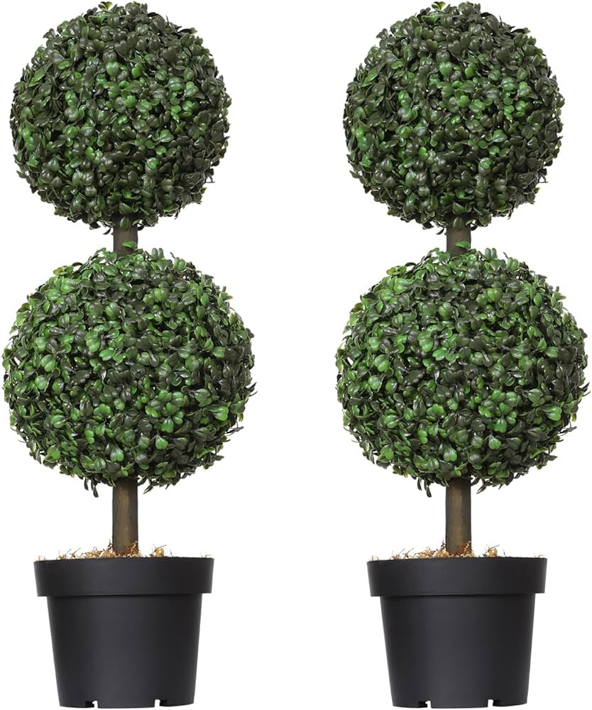 2FT Artificial Boxwood Topiary Tree 2 PACK, Artificial Boxwood Double Ball Topiary Trees, UV Resi... | Amazon (US)