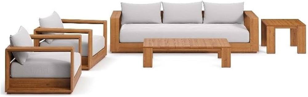 Modway Tahoe Acacia Wood 5-Piece Outdoor Patio Furniture Set in Natural Light Gray - Includes Lou... | Amazon (US)