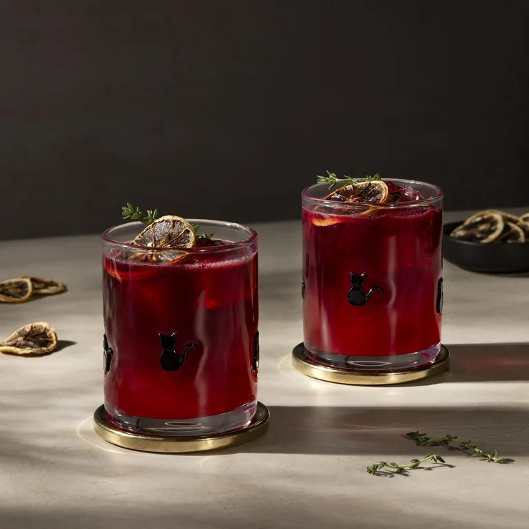 Thyme & Table 12 fl oz Halloween Cat Charm Drinking Glasses, Set of 2 | Walmart (US)