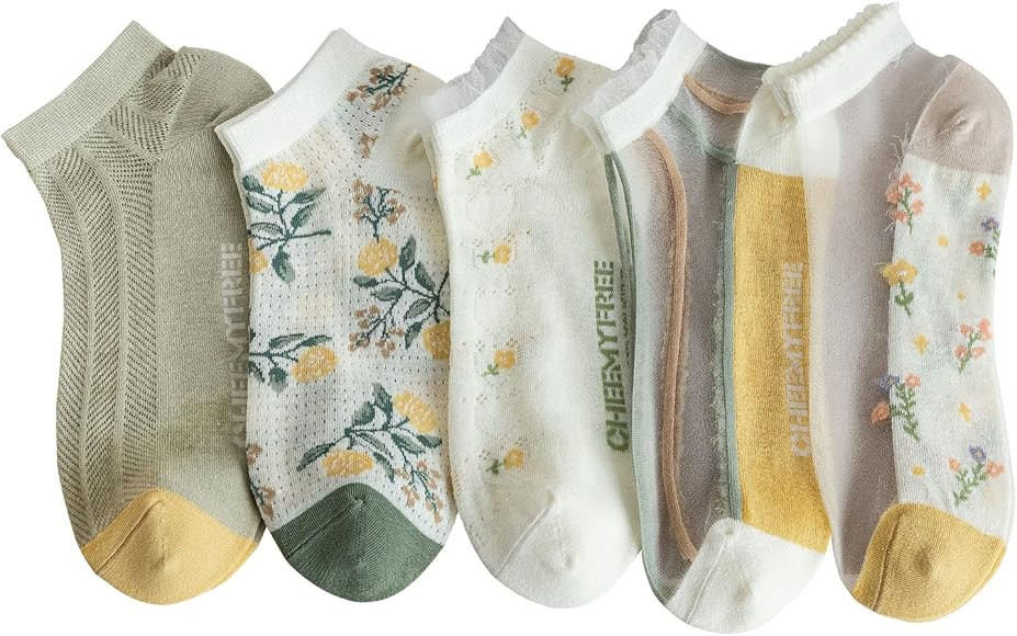 Women's Floral Embroidery Print Candy Color Semi Sheer Thin Lace Elastic Ankle Socks Crystal Glass S | Amazon (US)