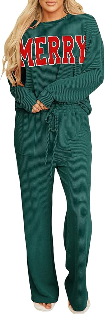 Deer Lady 2 Piece Sets for Women Fall Ribbed Long Sleeve Top and Pants Set Pocket Pajama Lounge S... | Amazon (US)