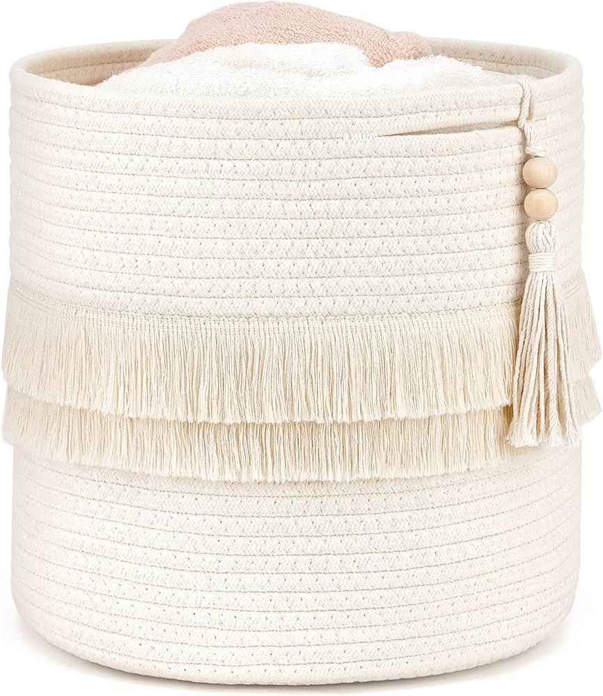 Dahey Macrame Decorative Cotton Rope Storage Basket Boho Nursery Decor Small Cute Woven Tassel St... | Amazon (US)