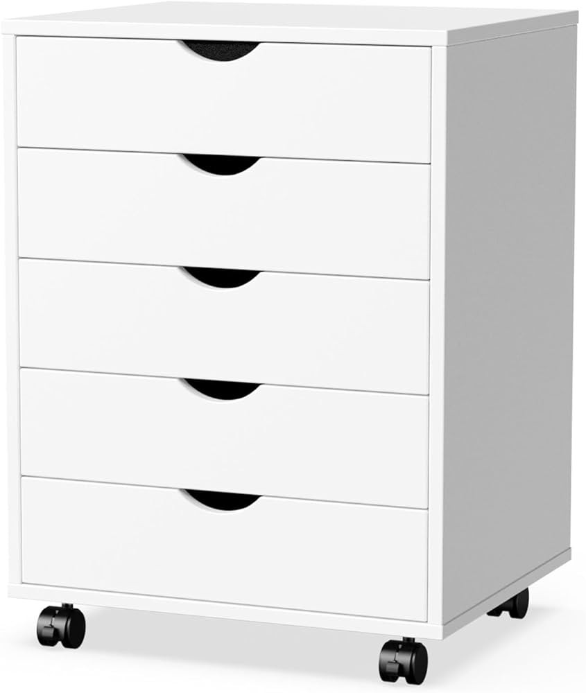 Sweetcrispy 5 Drawer Chest- Dressers Storage Cabinets Wooden Dresser White Mobile Cabinet with Wh... | Amazon (US)