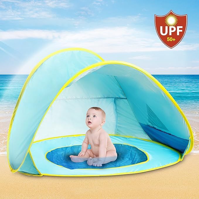 Hippo Creation UV Protection Baby Beach Tent with Pool, Pop-up Sun Canopy Shelter, Kiddie Beach U... | Amazon (US)