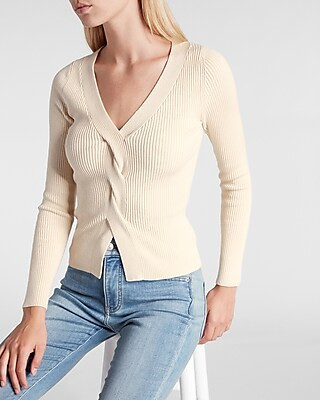 Fitted Twist Front V-Neck Sweater | Express