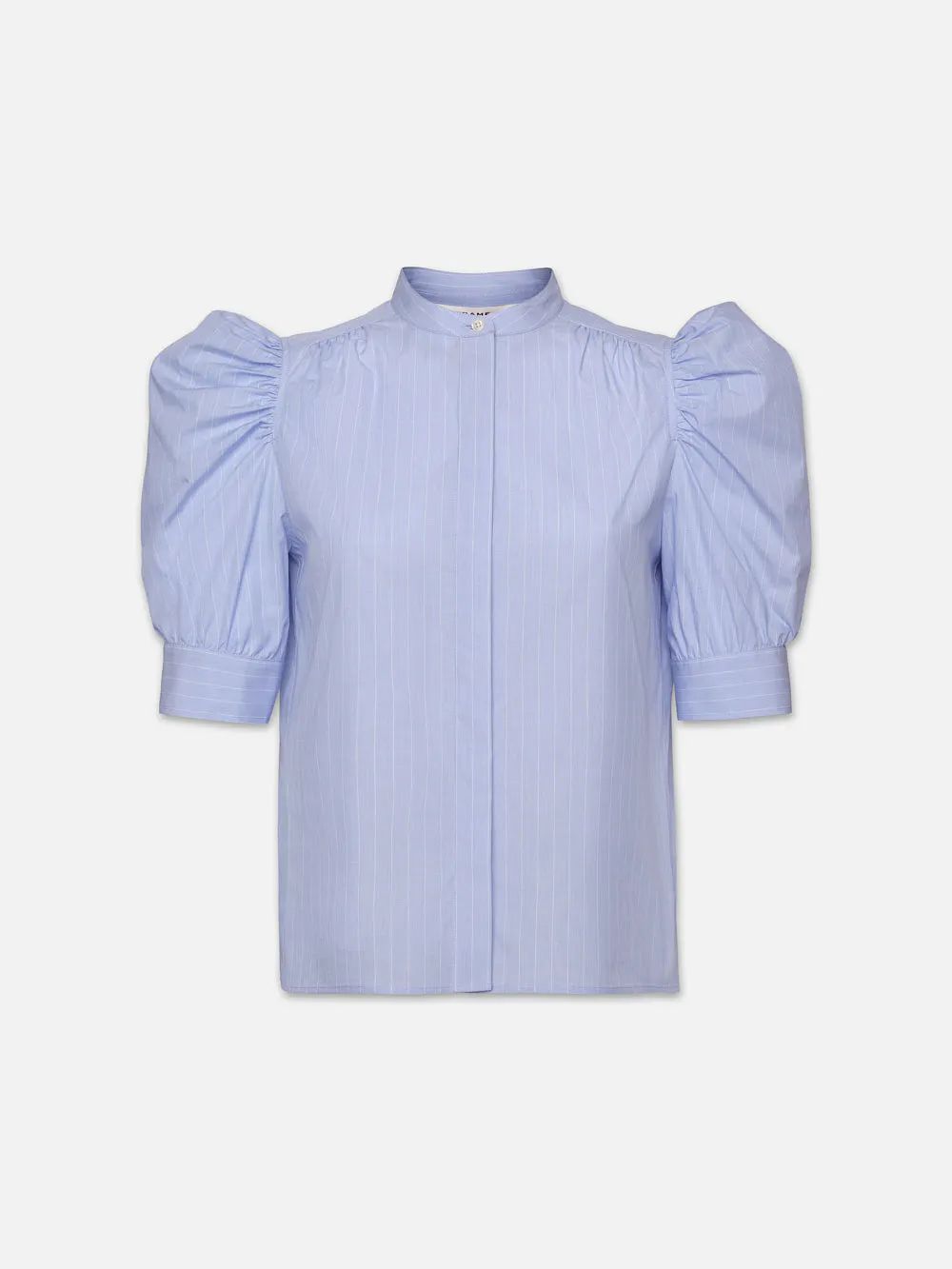 Ruched Puff Sleeve Shirt  in  Chambray Blue | Frame Denim
