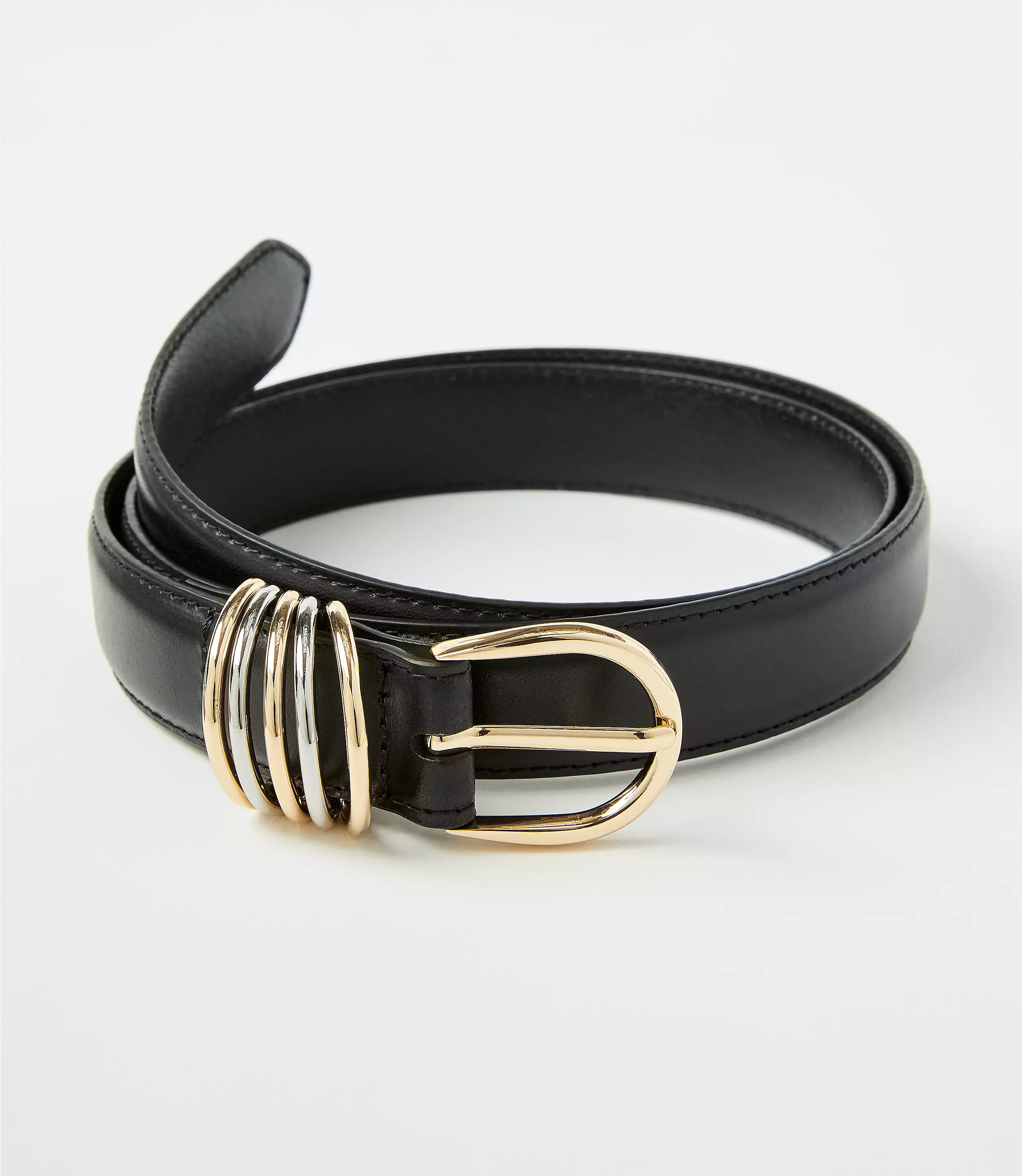 Stacked Metal Keeper Leather Belt | LOFT