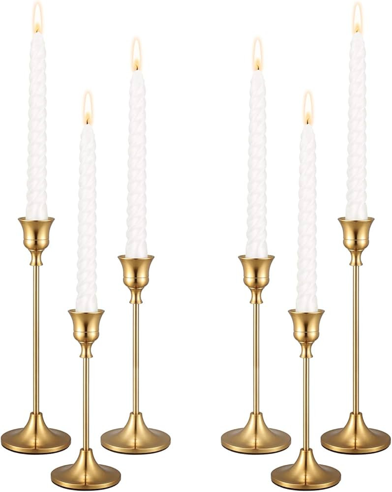 Candle Holders,Set of 6 Candlestick Holders for Taper Candles, Brass Gold Modern Decorative Candl... | Amazon (US)