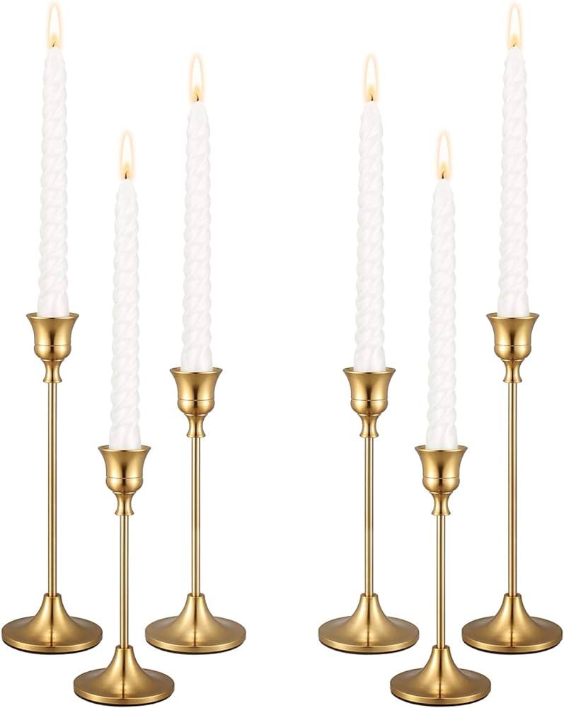 PNAVMG Candle Holders,Set of 6 Candlestick Holders for Taper Candles, Brass Gold Modern Decorativ... | Amazon (US)
