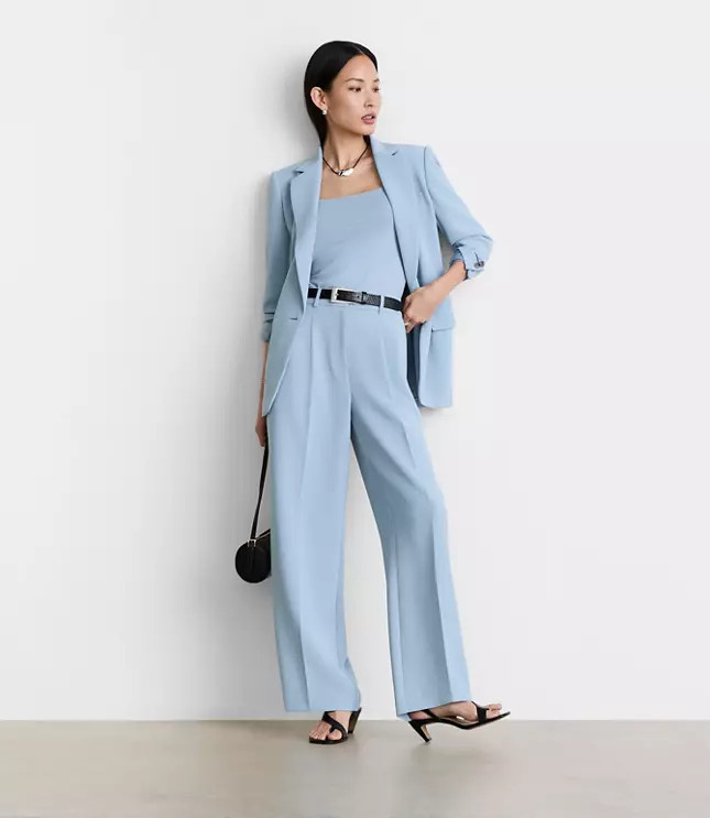 LOFT Versa Crepe Drape Pleated Relaxed Straight Pants | LOFT