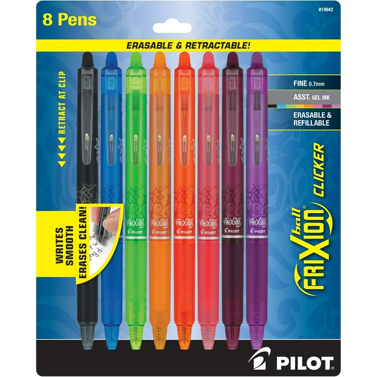 Pilot FriXion Clicker Erasable Gel Ink Pens, Fine Point, 0.7mm, Assorted Ink, 8 Count | Walmart (US)