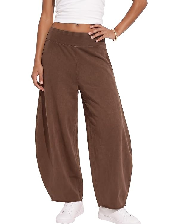 Womens Casual Baggy Barrel Pants Acid Wash Lounge Wide Leg Pants Low Waist Raw Edge Athletic Hare... | Amazon (US)