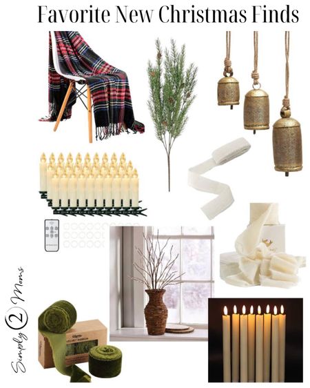 Check out these new Christmas decorating finds we bought this year to update our old decor. Frayed ribbon in satin, velvet and linen. Frameless taper candles and Christmas tree candles add cozy aesthetic. Greenery and light twigs gives old containers new life. Large set of gold bells are the perfect holiday accent. And a cozy tartan plaid throw blanket. #christmasdecorating #holidayhomedecor

#LTKHoliday #LTKSeasonal #LTKhome