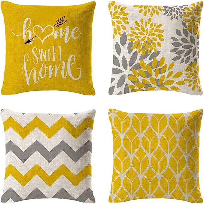 Throw Pillow Covers 18x18 Set of 4 for Home Sofa Bedroom Living Room Decorations Yellow | Amazon (US)