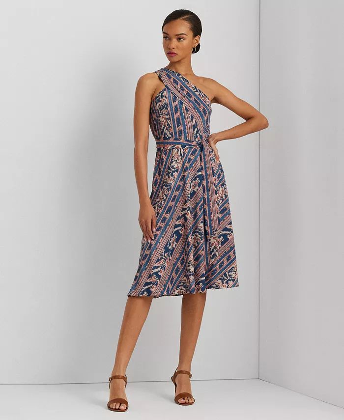 Women's Geo-Stripe Crepe One-Shoulder Dress | Macy's