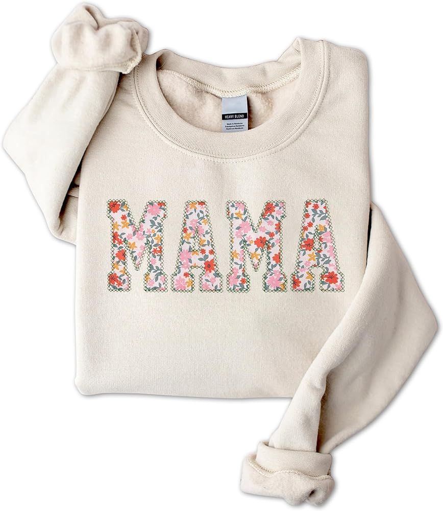 Floral Applique Embroidered Sweatshirt - Mama Mimi Nana Gigi, S-4XL, Gifts for Grandma, Mother's ... | Amazon (US)