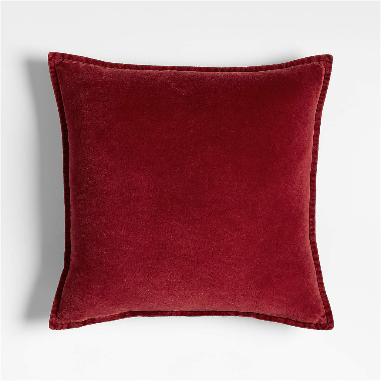 Relaxed Washed Organic Cotton Velvet 20"x20" Luminous Red Throw Pillow Cover + Reviews | Crate & ... | Crate & Barrel