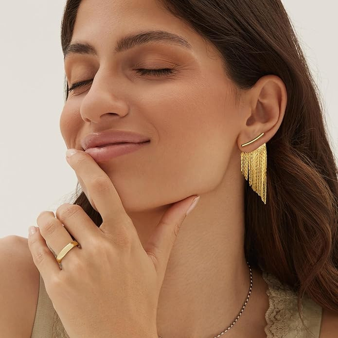 KELORIS PATH Tassel Earrings for Women 14K Gold Plated Fringe Drop Dangle Earrings Sparkly Gold S... | Amazon (US)