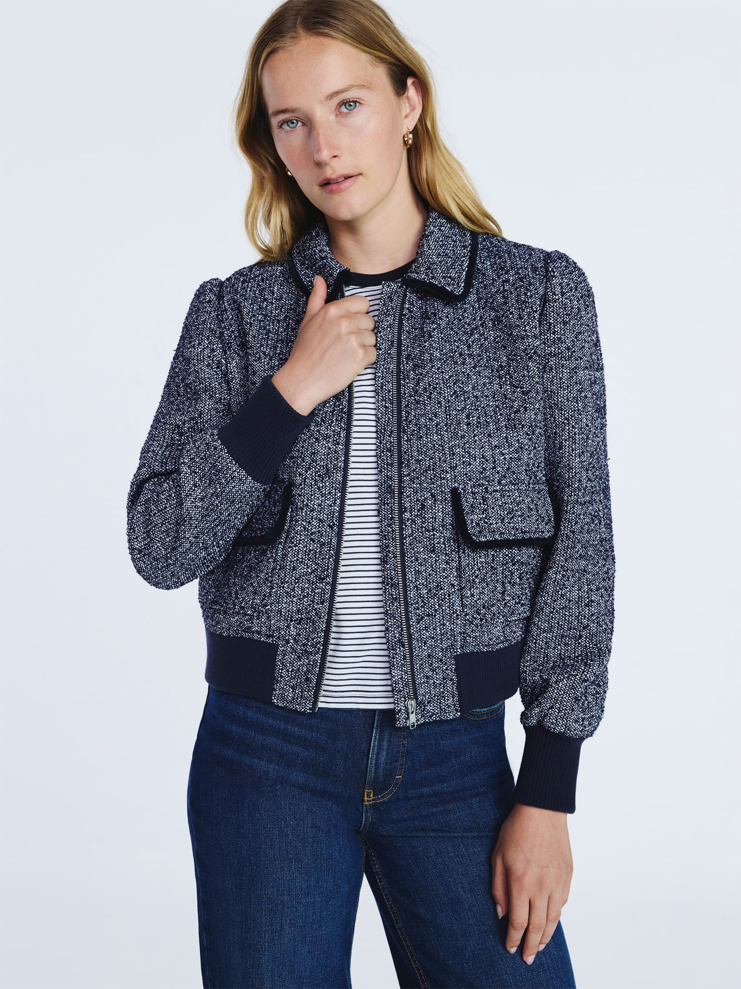 Free Assembly Women's Tweed Bomber Jacket, Sizes XS-XXL | Walmart (US)