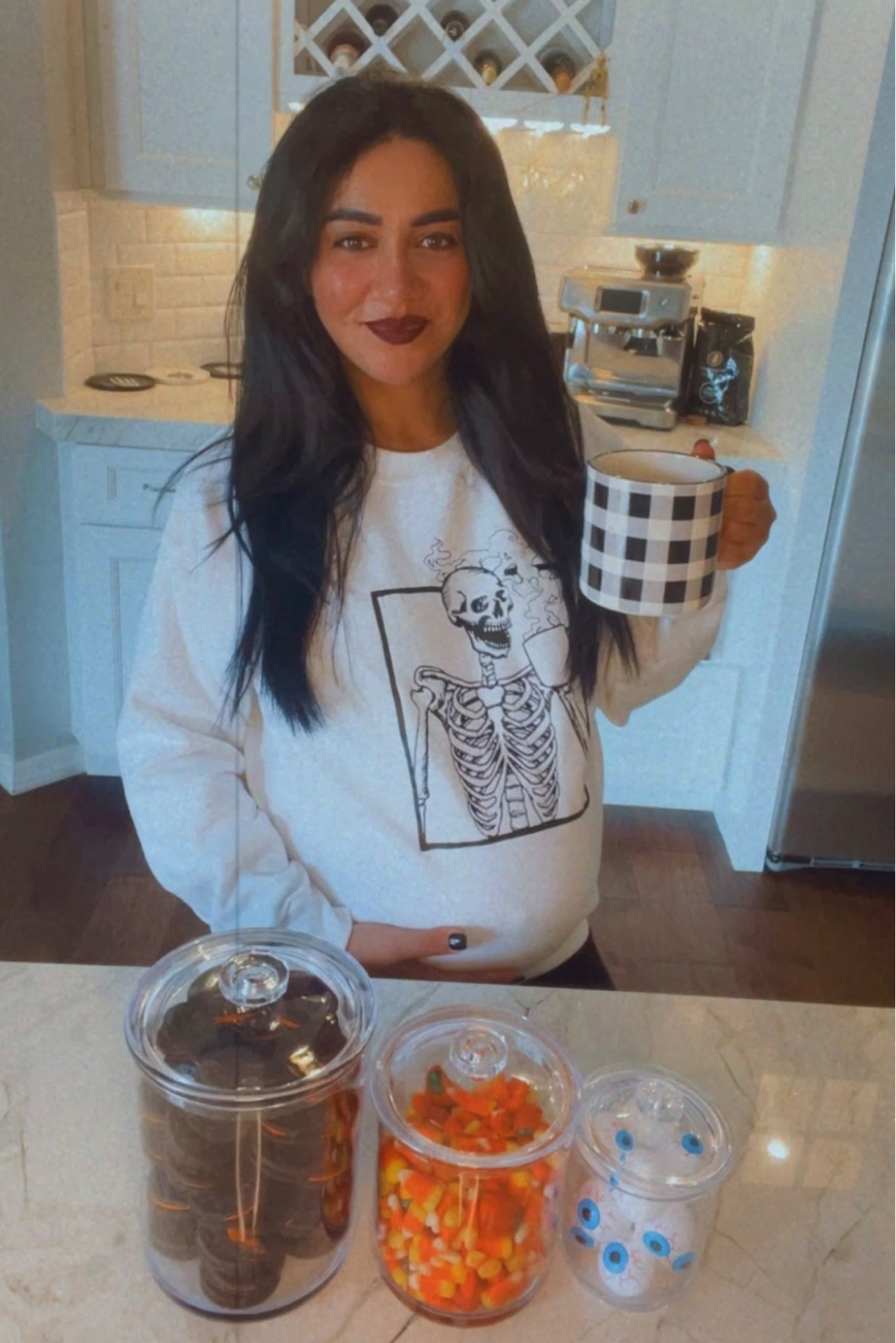 Fall favorites🖤 
Coffee skeleton sweater. Seasonal jars. Halloween decor. Halloween style. Fall style. Fall lip stain. Breville Barista Touch . Coffee nook decor. 

#LTKstyletip #LTKHalloween #LTKhome
