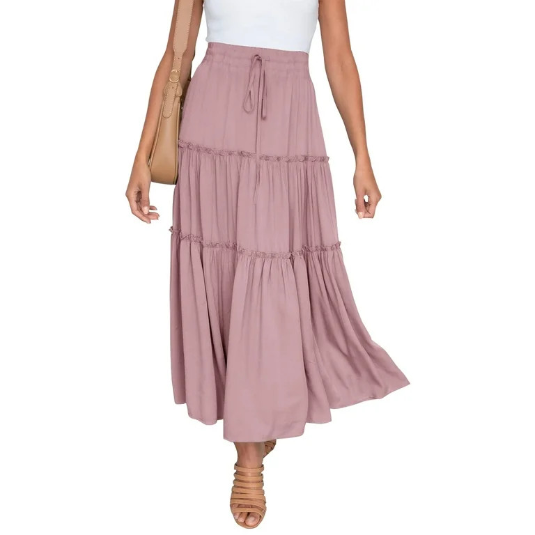 MOSHU High Waist Midi Skirt for Women A-Line Pleated Skirts with Pockets Flowy Dresses | Walmart (US)