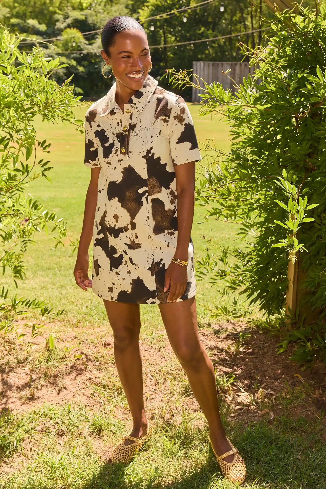 Ivory Cow Print Collared Short Dress | Avara