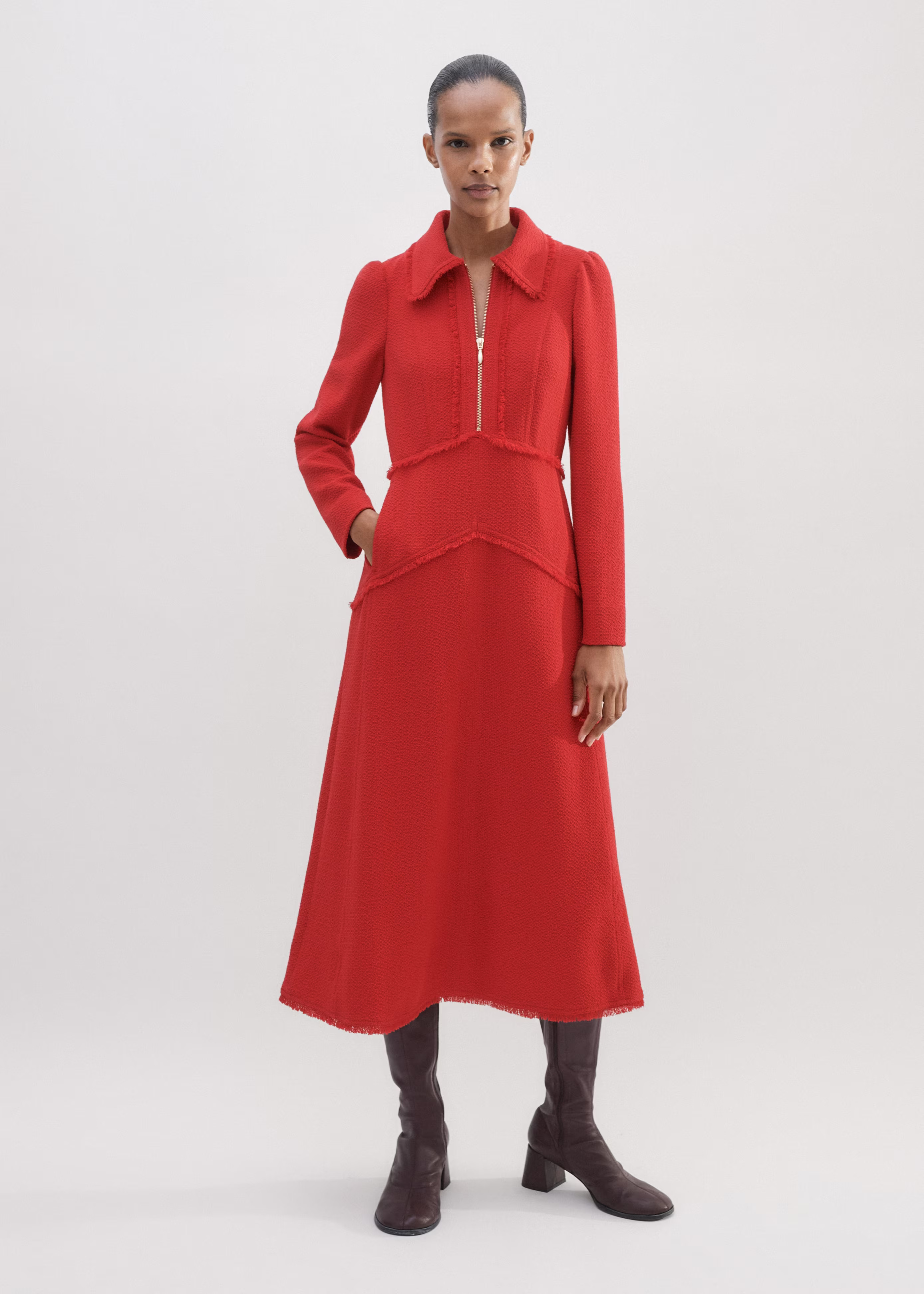 Women's Red Textured Desk-To-Dinner Midi Dress | ME+EM | ME+EM US