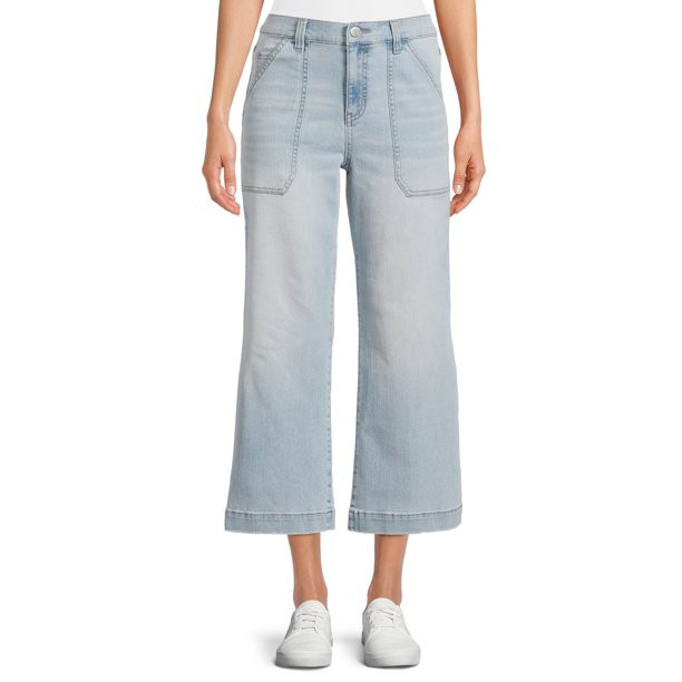 Time and Tru Women's High Rise Wide Leg Crop Utility Jean | Walmart (US)