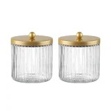 KMwares Set of 2 Glass Qtip Holder Dispenser Set for Cotton Ball, Swab, Round Pads, Floss Picks -... | Walmart (US)