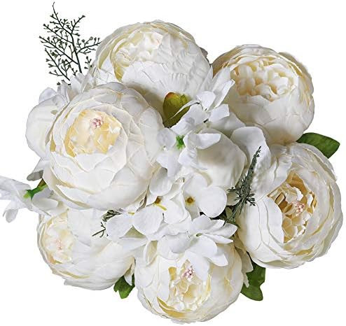 Luyue Artificial White Peony Flowers Vintage Peonies Fake Silk Flowers Wedding Bouquet Spring Flo... | Amazon (US)