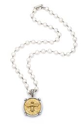 PEARLS WITH SILVER WIRE AND GOLD CANARD MIEL STACK MEDALLION | French Kande (US)